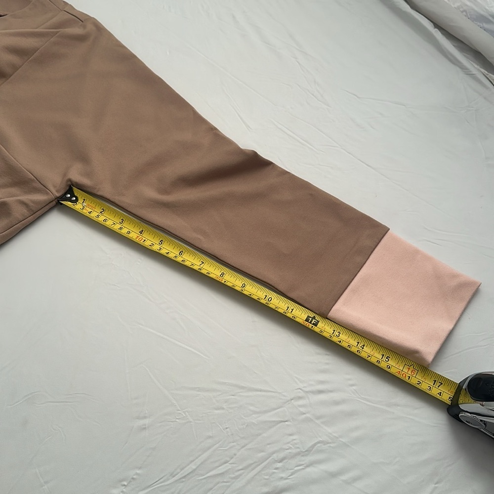 Ann Taylor tan and peach colorblock mock neck top - Picture 8 of 10